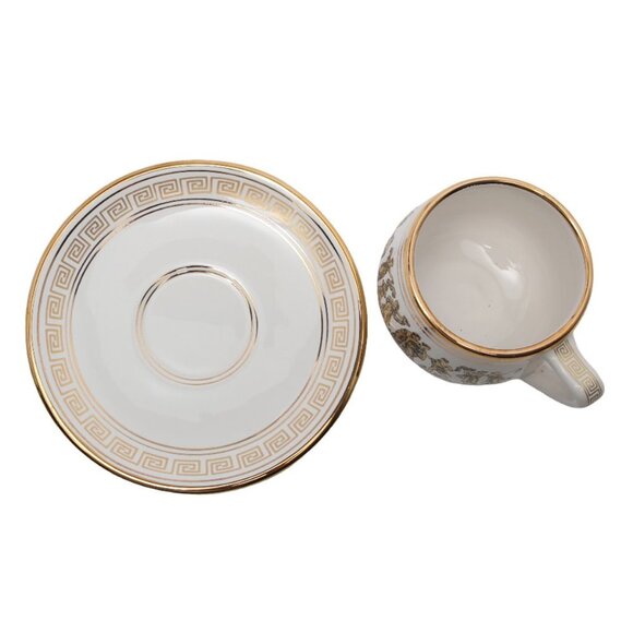 Vintage Arguros 24K Gold Greek Ceramic Cup & Saucer Set Handmade Greece White - Picture 7 of 15